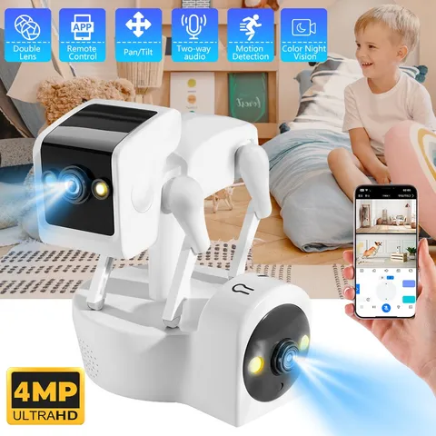 Dual Lens HD 1080P WiFi IP Camera Wireless Indoor PTZ Home Security IR Robot Cam