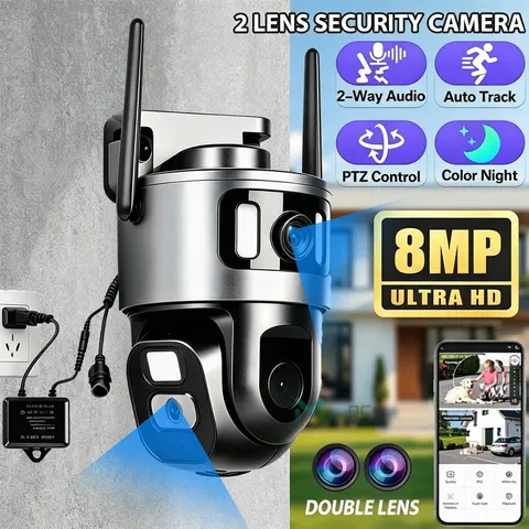 2.4G/5G 4K 8MP Dual Lens(4MP+4MP) WiFi PTZ Plug in Security Camera AI Auto Track