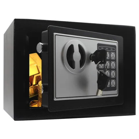 Security Small Steel Safe Lock Box with Code Keypad,Key, Black