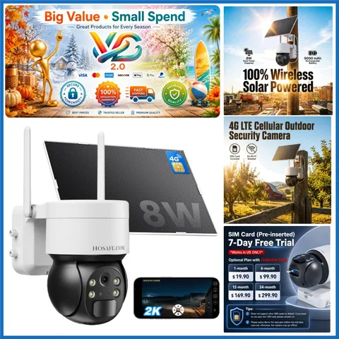 HOSAFE 4G LTE Cellular Solar Security Camera Outdoor 360° PTZ Night Vision