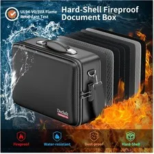 Fireproof Document Box with Lock, Hard Shell File Organizer