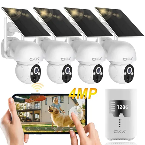 2.5K 4pcs Solar Security Camera System Wireless Outdoor with 128GB Card,360PT...
