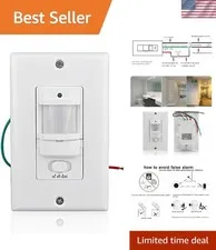 BS033C 110v Motion Sensor Light Switch, 180 Degree View Occupancy Sensor Swit...