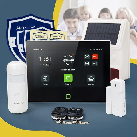 HOMSECUR Wireless WIFI 4G Home House Alarm System+Wireless Solar Red Flash Siren