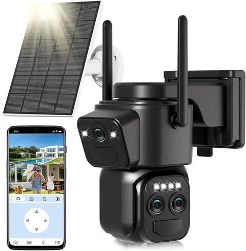 Triple-Lens Solar Security Cameras Wireless Outdoor, 2.4G/5G Wifi Cameras for Ho