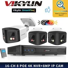 VIKYLIN 8POE 16CH NVR System Dual Night Color light 180View 8MP 4K IP Camera Lot