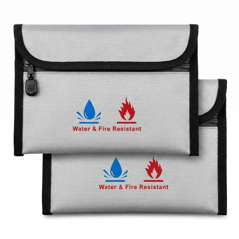 2 Pack Fireproof Money Bag (7.8" x 5.1") - 2000°F Fire & Water Resistant Cash...