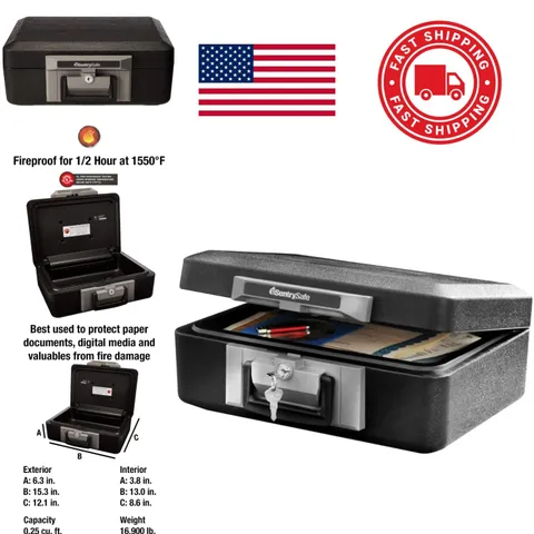 Key Lock Fireproof Safe Box with Durable Steel Construction for Home Use
