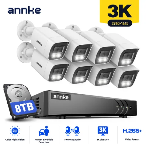 ANNKE 5MP Two Way Audio Security Camera System 8CH 3K DVR Color Night Outdoor AI