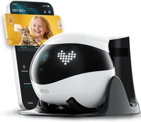 Air 2 Familybot Indoor Security Camera Robot: 2K Pet Camera, Movable Home Robot,