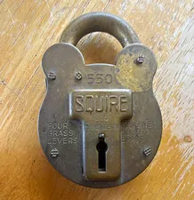 Vintage Squire 550 Old English Solid Brass 4 Lever Padlock 2 Keys England