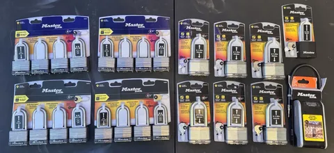 Master Lock Lot 24 New Padlocks - 16 Keyed Alike Stainless Locks + Lock Box NIB