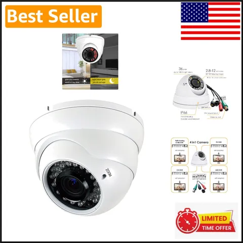 Security Dome Camera 2MP with Manual Zoom and 100ft Night Vision Capability
