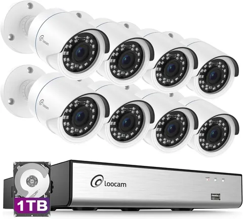 CCTV Camera Security System, 1080P H.265+ DVR with 1TB HDD, AI Human Vehicle Det