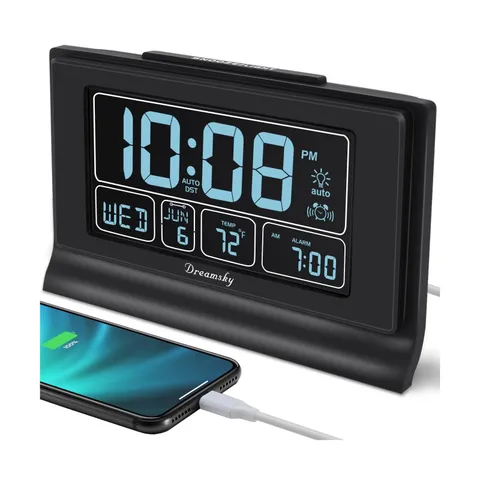 DreamSky Alarm Clocks for Bedrooms with Battery Backup, Auto Set Digital Cloc...