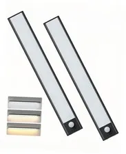 11.8in Motion Sensor Cabinet Light, 2 Pack Under Cabinet Lighting with 4 Black