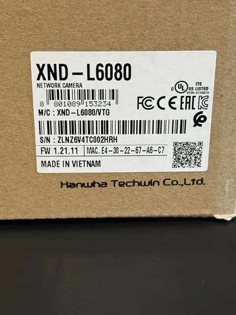 NIB Hanwha Wisenet XND-L6080V 2MP Vandal IP Dome Security Camera RJ45 PoE