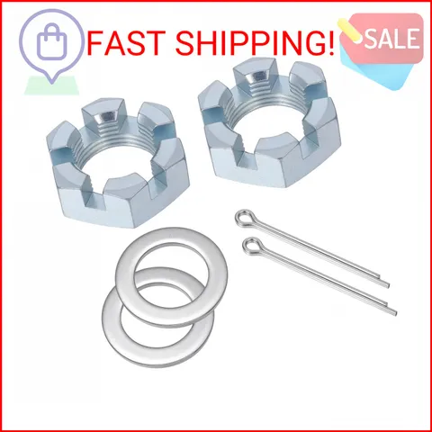 2 Set Trailer Axle Nut Kit Castle Nut Kit for 1" Shaft Spindle, Includes 1" Shaf