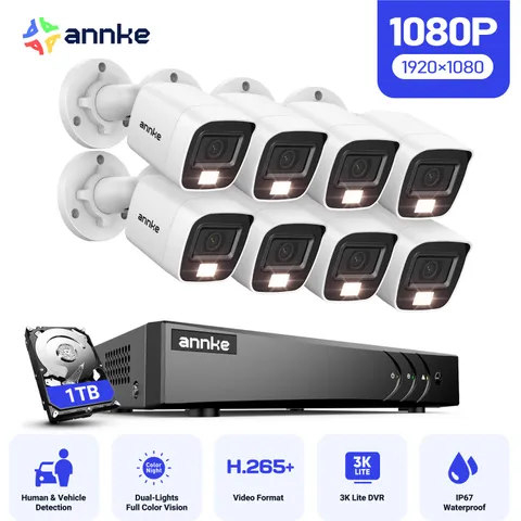 ANNKE 5MP Lite 8CH DVR 1080P AI Security Camera System Outdoor Color Night 1TB