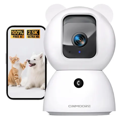 CINMOORE 2.5K Security Camera Indoor, Non-Subscription AI Person/Pet/Cry Detecti