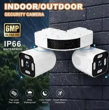 Dual Lens 6MP Solar Battery Home Security Camera AI Outdoor 2.4GHz Wifi Wireless