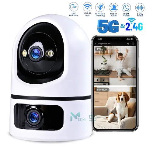 Wifi Security Camera Indoor, Dual-Lens 360° Pan-Tilt Baby Monitor 2-Way Audio