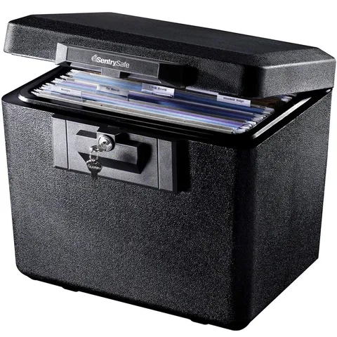 SentrySafe Black Fireproof Document Box with Key Lock, Safe Secures Files and Do