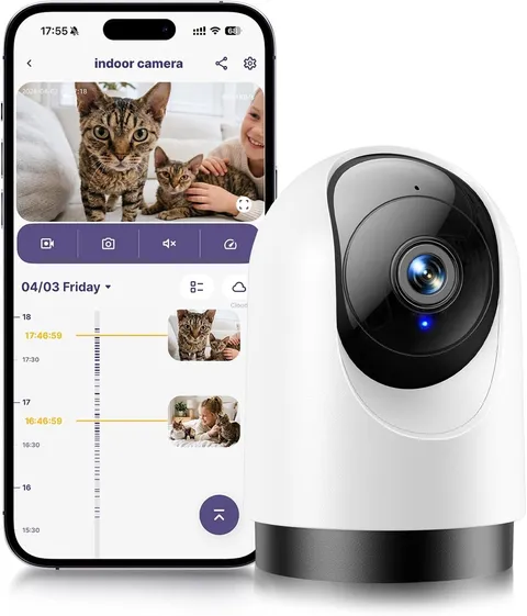 YOTON Indoor Security Camera, 2K 360° Wi-Fi Baby Monitor & Pet Camera W/Motion T