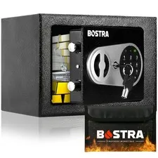 Bostra Fireproof Safe Box Digital Keypad 0.23 cu ft Silver Metal