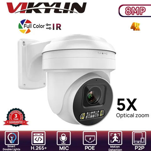 VIKYLIN Dual lens Color 5×Zoom POE 8MP 4K PTZ IP Camera Mount  Onvif Lot