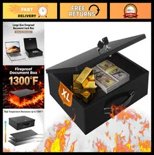 Fireproof Document Box with Key Lock - Portable Safe for Cash, Passport, Tablet