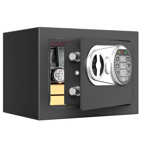 Black Small Digital Mini Kids Safe Lock Box Key Code 9.05x6.69x6.69 Inch