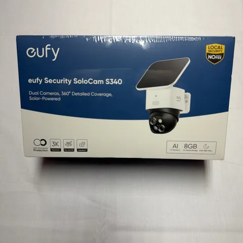 eufy Security SoloCam S340 - Dual Camera, Solar Powered, 3K, 360° Pan/Tilt - NEW