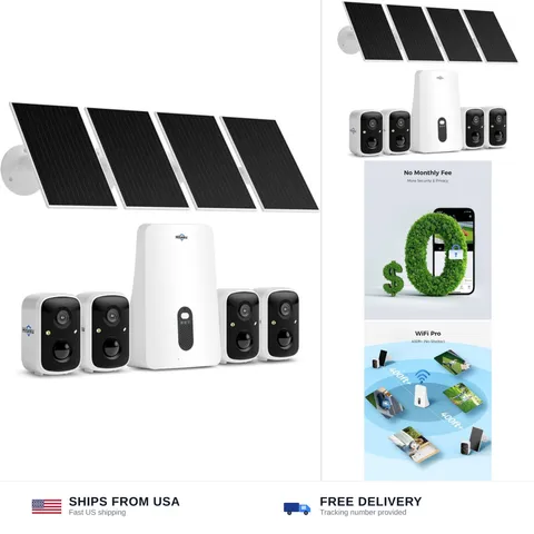 Hiseeu Solar Security Cameras Wireless Outdoor, 4 Cam-Kit Camera System | 64G...