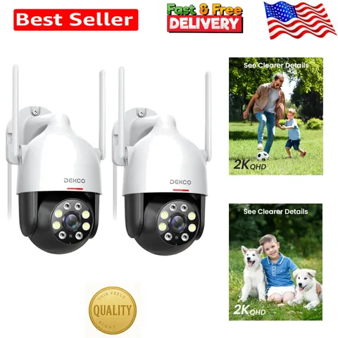 Pan-Tilt 2K Outdoor Cameras with Smart Alerts & Full Color Night Vision - 2 Pack