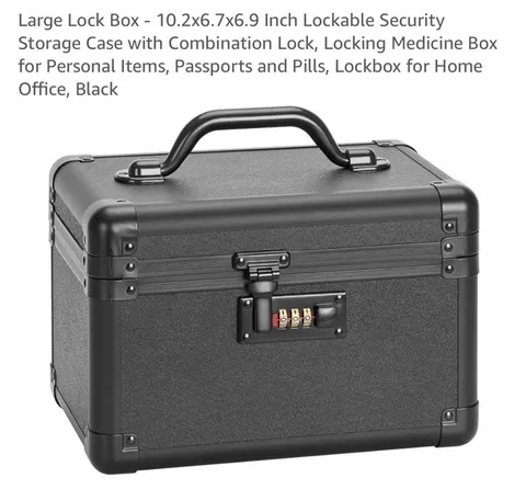 Sunsova Security Lock Box – Portable Lockable Storage Case (Black)