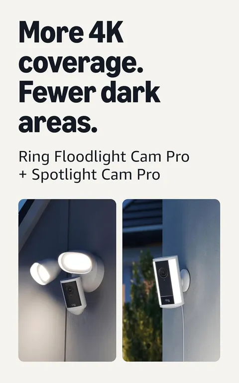 Ring Spotlight Cam Pro, Plug-In (Newest Model), White with Floodlight Cam Pro (N