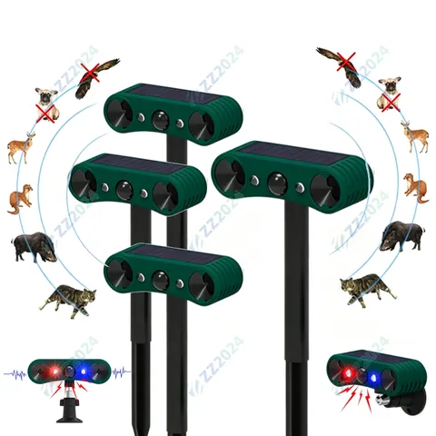 Solar Motion Sensor Alarm 2*130db Sound And Ultrasonic Animal Repeller For Farm