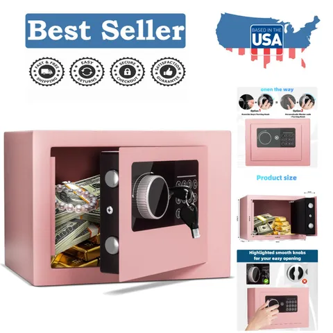 Elegant Pink Security Lock Box - Dual Access Digital Keypad Safe, 0.23 Cu Ft