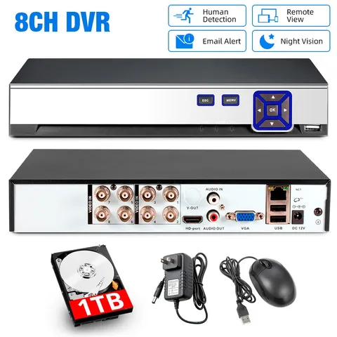 8 Channel H.265+ DVR 1TB HDD Night Vision Camera Continuous Recording Machine