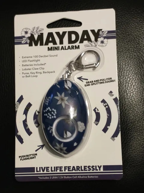 NEW MayDay Mini Alarm Emergency Personal Safety 100 Decibels LED Keyring Blue