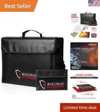 Large 17" Fireproof & Water-Resistant Bag for Documents & Valuables - Black