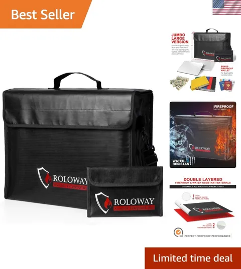 Large 17" Fireproof & Water-Resistant Bag for Documents & Valuables - Black