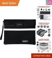 Upgraded 6500°F Fireproof Document Bag with Lock | Waterproof 9-Layer Heat In...