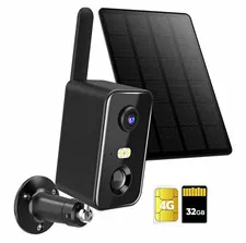 4G Solar Outdoor IP Surveillance Camera 2K Spotlight Siren Wireless, 32GB