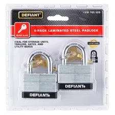 Defiant 2-Pack Laminated Steel Padlocks Keyed Alike 50mm Silver Black