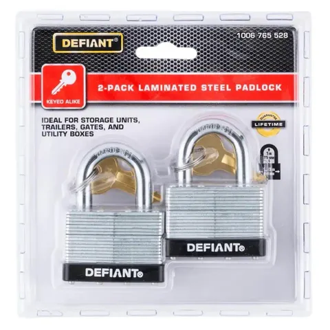 Defiant 2-Pack Laminated Steel Padlocks Keyed Alike 50mm Silver Black
