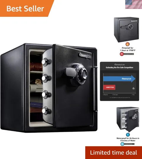 Fireproof and Waterproof Black Steel Home Safe with Dial Combination Lock for...