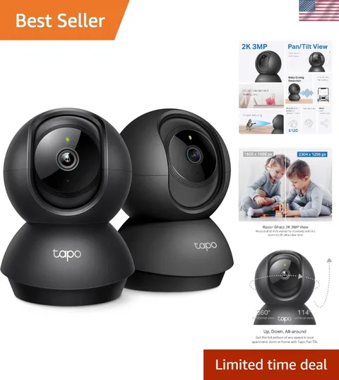 Smart 2K Home Security Camera System with Alexa & Google Compatibility - 2 Pack