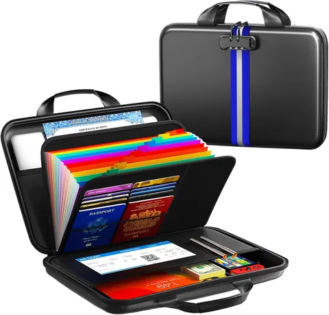 Fireproof Document Organizer with Lock, Rigid EVA File Box with 13-Pocket Accord